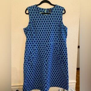 Lands End Womens Sun Dress Blue Geometric Sheath Pockets Zipper size 16